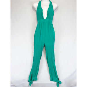 Lilyful Halter Jumpsuit Bow Knot Ankle Pants Deep V Neck Women S Gauzy Green